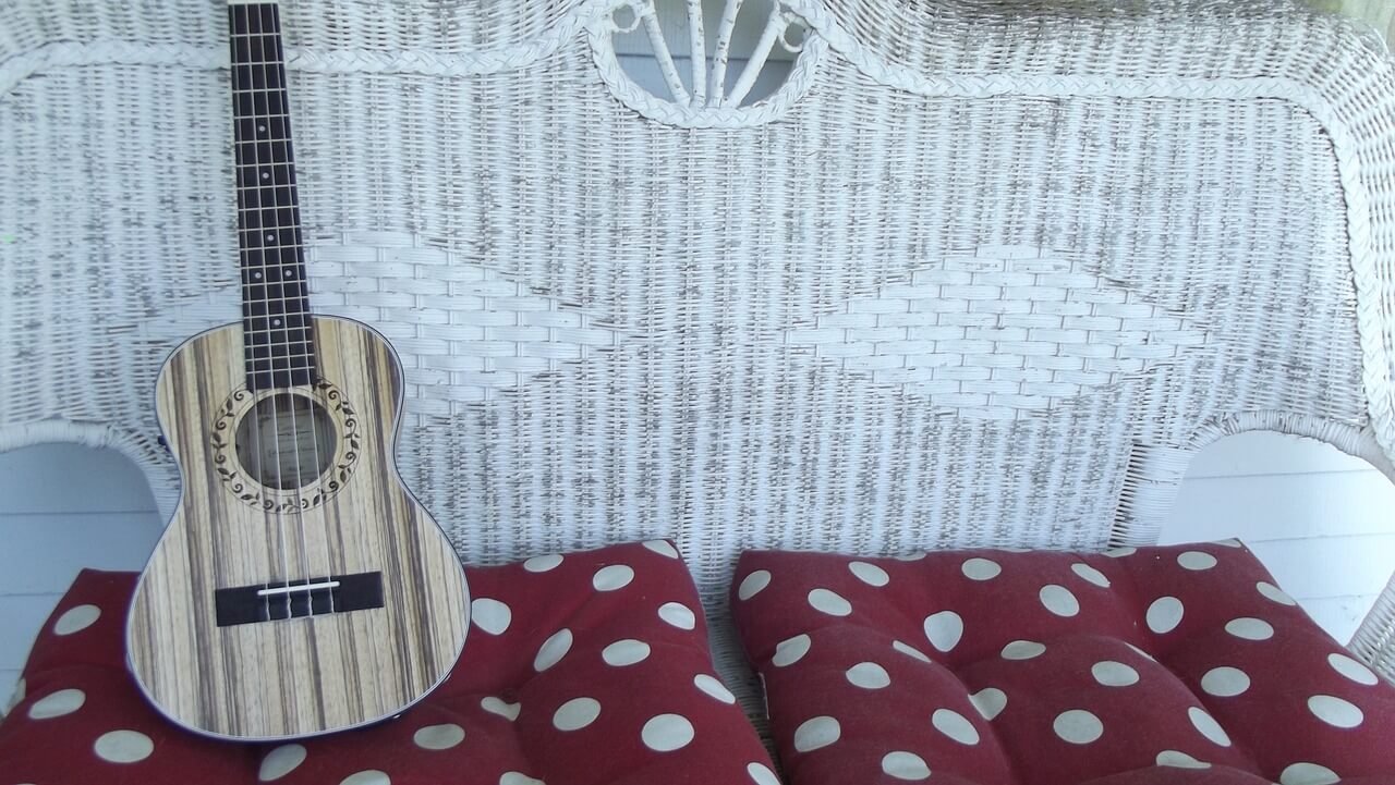 ukulele on bed